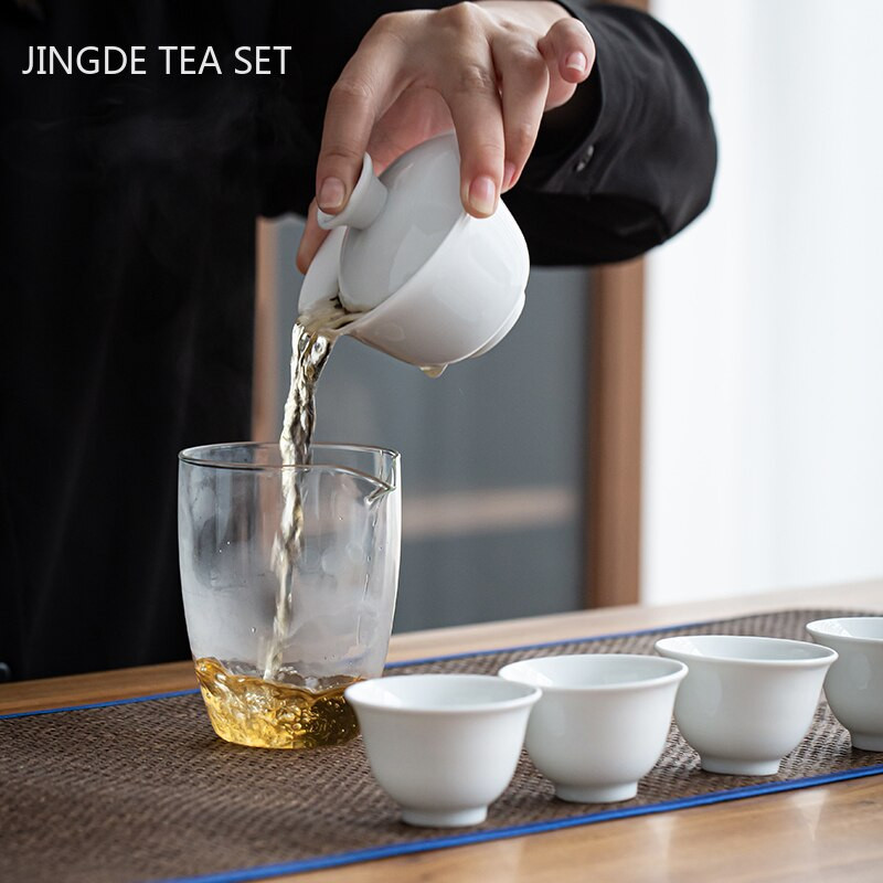 Putni prijenosni setovi za čaj od bijelog porculana, keramički set šalica za šalicu Gaiwan, brzi set šalica, kućni čajnik i set šalica, kinesko posuđe za čaj