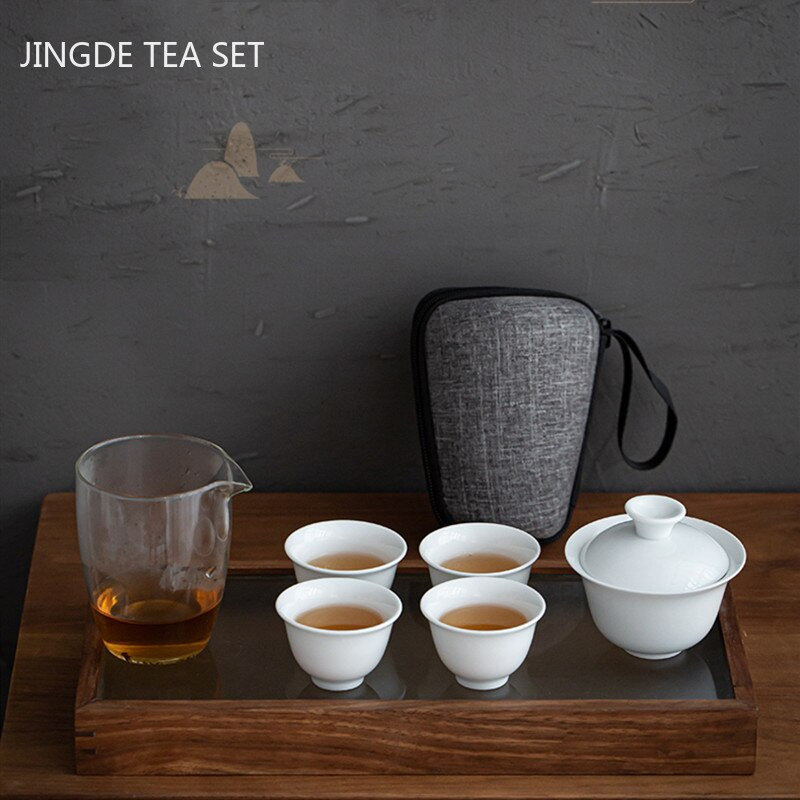 Putni prijenosni setovi za čaj od bijelog porculana, keramički set šalica za šalicu Gaiwan, brzi set šalica, kućni čajnik i set šalica, kinesko posuđe za čaj