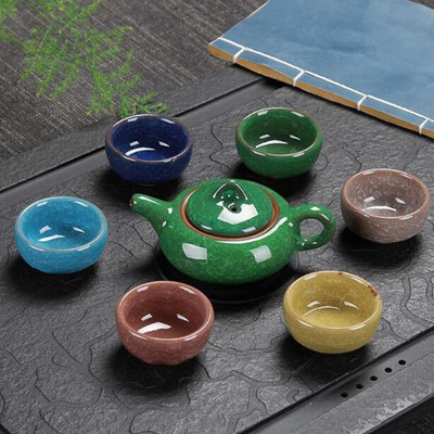 7db/készlet Színes jégrepedéses teáskanna csészekészletek Kungfu teáskészlet Kínai porcelán teáskészlet teásszertartás teáskanna ivóeszköz