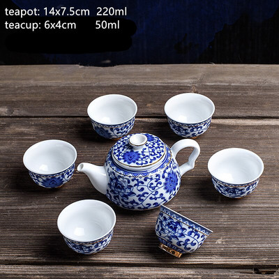 Antik kék-fehér porcelán teáskanna készlet Háztartási kerámia szűrős teafőző Kínai teáskanna és csésze készlet teásedény Ajándékok