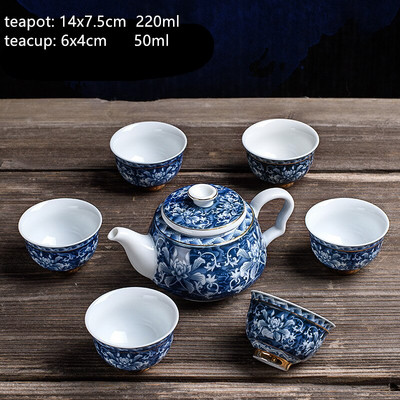 Antik kék-fehér porcelán teáskanna készlet Háztartási kerámia szűrős teafőző Kínai teáskanna és csésze készlet teásedény Ajándékok