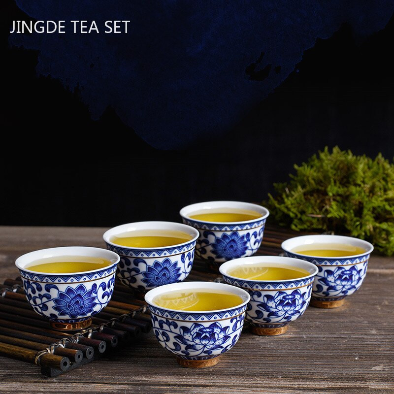Antik kék-fehér porcelán teáskanna készlet Háztartási kerámia szűrős teafőző Kínai teáskanna és csésze készlet teásedény Ajándékok