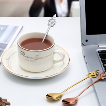 6бр. Crown Coffee Spoon Творчески лъжици за кафе от неръждаема стомана Аксесоари за малки лъжици Cucharas para cafe Златно синя бъркалка