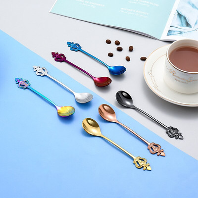 6gab kroņa kafijas karote Creative nerūsējošā tērauda kafejnīcas karotes mazas lāpstiņas piederumi Cucharas para cafe Gold Blue maisīšanas nūja