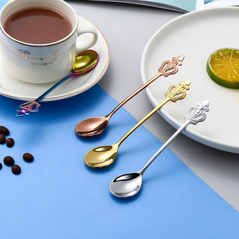 6 ks Korunkové kávové lyžičky Kreatívne nerezové kávové lyžičky Malé odmerky Príslušenstvo Cucharas para cafe Zlato-modrá miešacia tyčinka