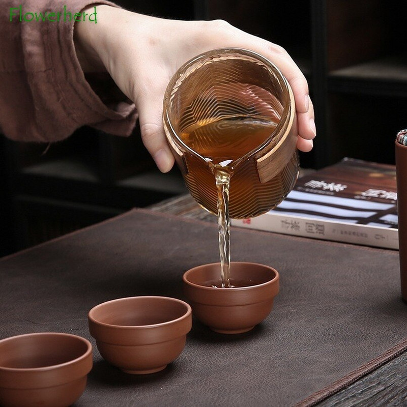 Lila agyag kerámia kung fu teáskészlet teáskanna és csésze készlet egy edény Négy csésze hordozható utazási üveg teáskészlet