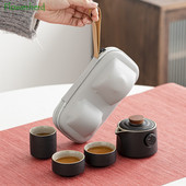 Putni keramički Kung Fu set za čaj Posuđe za čaj od crne keramike Prijenosni set za čaj i šalicu Kineski set za čaj Jedan lonac Dvije šalice Set za čaj