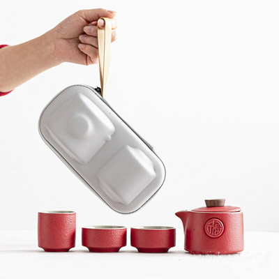 Putni keramički Kung Fu set za čaj Posuđe za čaj od crne keramike Prijenosni set za čaj i šalicu Kineski set za čaj Jedan lonac Dvije šalice Set za čaj