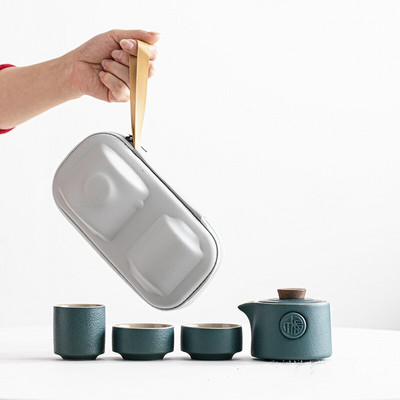 Putni keramički Kung Fu set za čaj Posuđe za čaj od crne keramike Prijenosni set za čaj i šalicu Kineski set za čaj Jedan lonac Dvije šalice Set za čaj