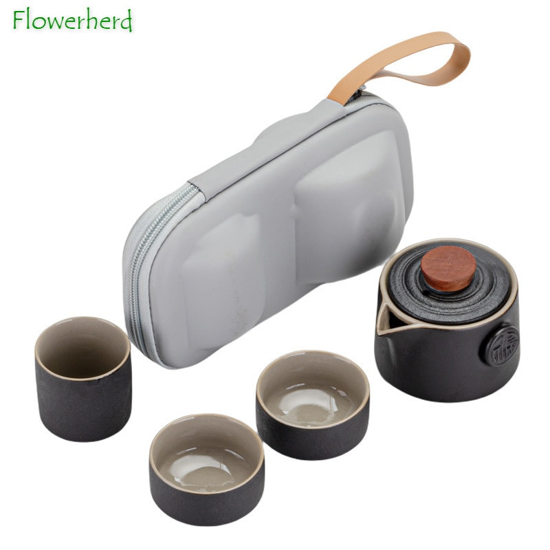 Putni keramički Kung Fu set za čaj Posuđe za čaj od crne keramike Prijenosni set za čaj i šalicu Kineski set za čaj Jedan lonac Dvije šalice Set za čaj