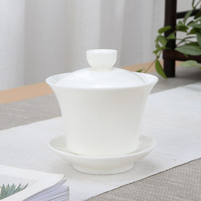 Keraminiai porcelianiniai „Gaiwan“ arbatos indai grynai baltai piešimo aukso avienos riebalai nefrito „Sancai“ dangteliu dubenėlio lėkštė Buitinis Kung Fu arbatos rinkinys