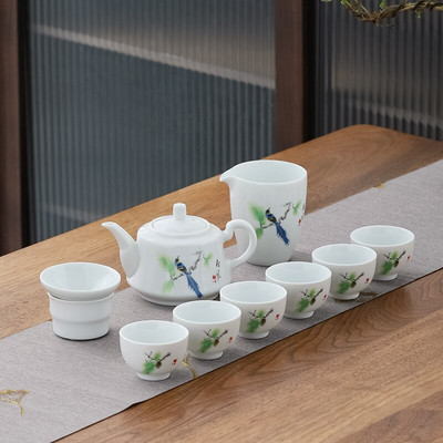 10 vnt./rinkinys Išskirtiniai keraminiai arbatos rinkiniai Rankų darbo arbatos puodo ir puodelio rinkinys Namų porcelianinis arbatinukas Gaiwan Office Boutique arbatos indai