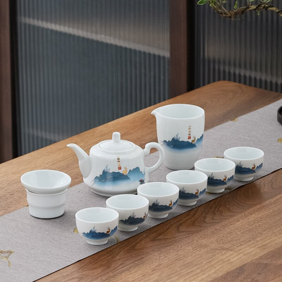 10 vnt./rinkinys Išskirtiniai keraminiai arbatos rinkiniai Rankų darbo arbatos puodo ir puodelio rinkinys Namų porcelianinis arbatinukas Gaiwan Office Boutique arbatos indai