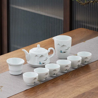 10 vnt./rinkinys Išskirtiniai keraminiai arbatos rinkiniai Rankų darbo arbatos puodo ir puodelio rinkinys Namų porcelianinis arbatinukas Gaiwan Office Boutique arbatos indai