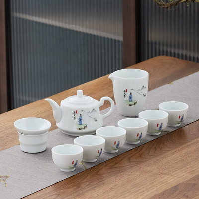 10 vnt./rinkinys Išskirtiniai keraminiai arbatos rinkiniai Rankų darbo arbatos puodo ir puodelio rinkinys Namų porcelianinis arbatinukas Gaiwan Office Boutique arbatos indai