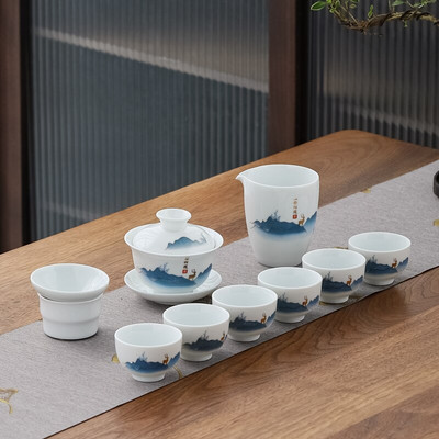 10 vnt./rinkinys Išskirtiniai keraminiai arbatos rinkiniai Rankų darbo arbatos puodo ir puodelio rinkinys Namų porcelianinis arbatinukas Gaiwan Office Boutique arbatos indai