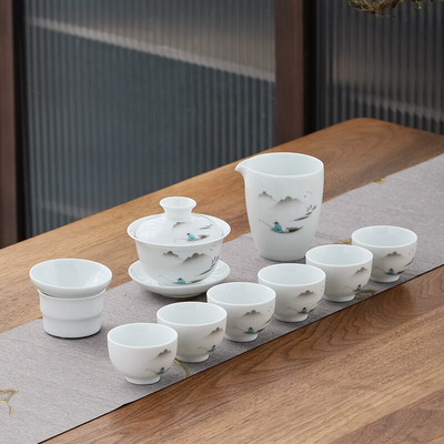 10 vnt./rinkinys Išskirtiniai keraminiai arbatos rinkiniai Rankų darbo arbatos puodo ir puodelio rinkinys Namų porcelianinis arbatinukas Gaiwan Office Boutique arbatos indai