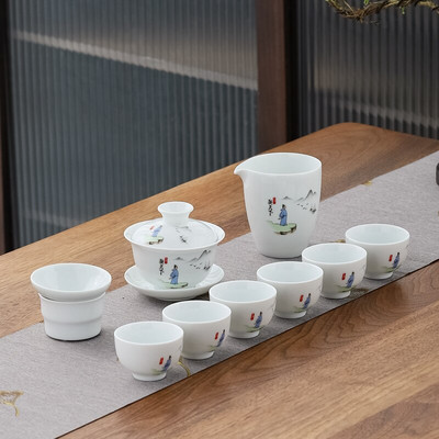 10 vnt./rinkinys Išskirtiniai keraminiai arbatos rinkiniai Rankų darbo arbatos puodo ir puodelio rinkinys Namų porcelianinis arbatinukas Gaiwan Office Boutique arbatos indai