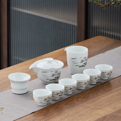 10 vnt./rinkinys Išskirtiniai keraminiai arbatos rinkiniai Rankų darbo arbatos puodo ir puodelio rinkinys Namų porcelianinis arbatinukas Gaiwan Office Boutique arbatos indai