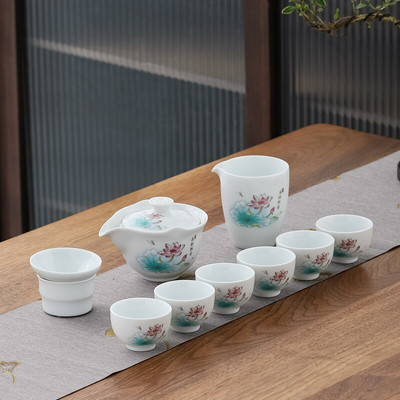 10 vnt./rinkinys Išskirtiniai keraminiai arbatos rinkiniai Rankų darbo arbatos puodo ir puodelio rinkinys Namų porcelianinis arbatinukas Gaiwan Office Boutique arbatos indai