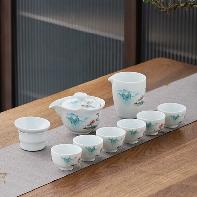 10 vnt./rinkinys Išskirtiniai keraminiai arbatos rinkiniai Rankų darbo arbatos puodo ir puodelio rinkinys Namų porcelianinis arbatinukas Gaiwan Office Boutique arbatos indai