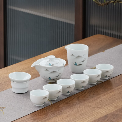 10 vnt./rinkinys Išskirtiniai keraminiai arbatos rinkiniai Rankų darbo arbatos puodo ir puodelio rinkinys Namų porcelianinis arbatinukas Gaiwan Office Boutique arbatos indai