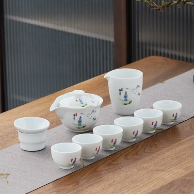 10 vnt./rinkinys Išskirtiniai keraminiai arbatos rinkiniai Rankų darbo arbatos puodo ir puodelio rinkinys Namų porcelianinis arbatinukas Gaiwan Office Boutique arbatos indai