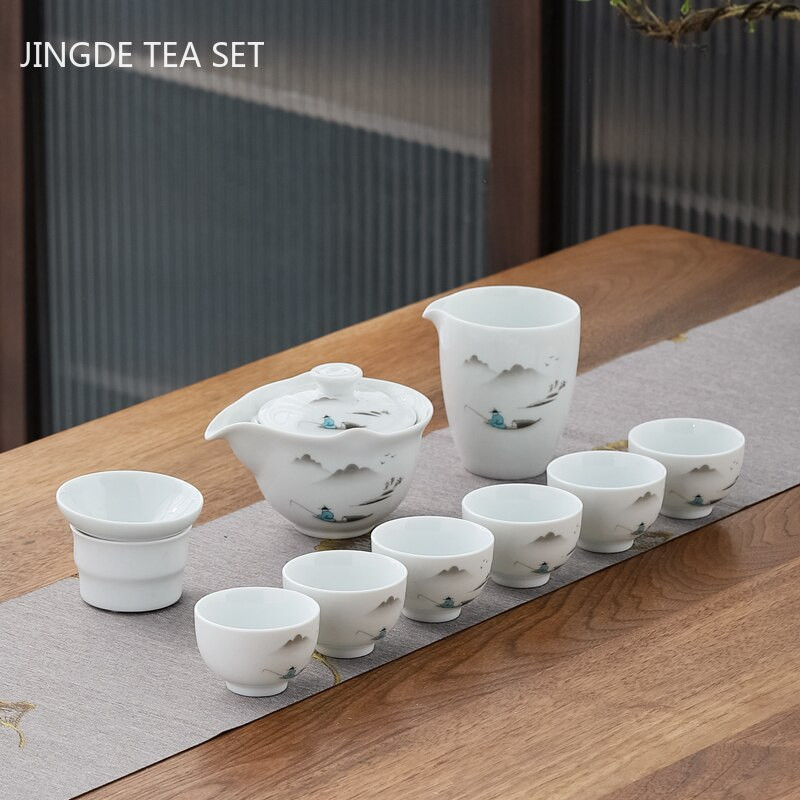 10 vnt./rinkinys Išskirtiniai keraminiai arbatos rinkiniai Rankų darbo arbatos puodo ir puodelio rinkinys Namų porcelianinis arbatinukas Gaiwan Office Boutique arbatos indai