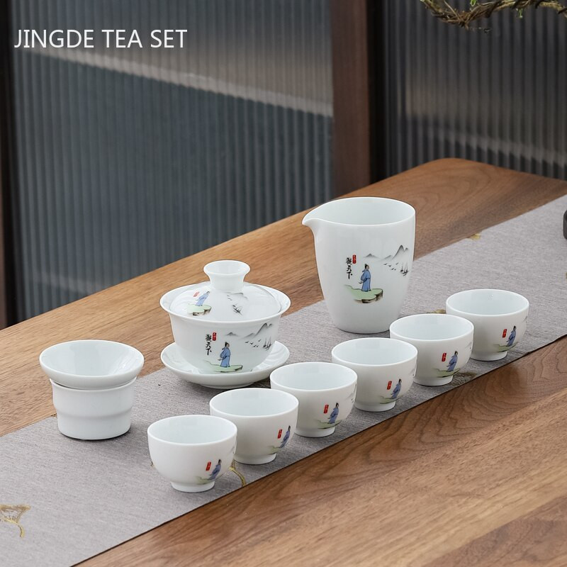 10 vnt./rinkinys Išskirtiniai keraminiai arbatos rinkiniai Rankų darbo arbatos puodo ir puodelio rinkinys Namų porcelianinis arbatinukas Gaiwan Office Boutique arbatos indai