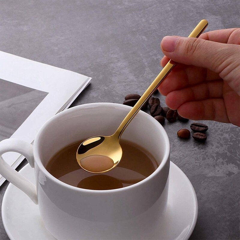 12 buc. lingură rotundă de cafea, mini lingurițe din oțel inoxidabil, lingură de zahăr/desert, lingură de înghețată