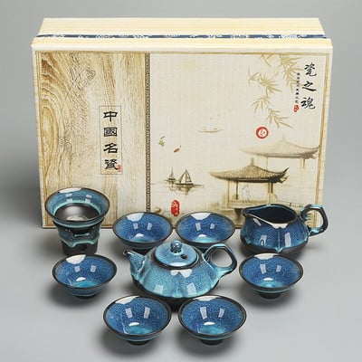 Kemence mázas kerámia teáskészlet Kungfu ajándék kerámia teáskanna teáscsésze Kerámia ajándék lila homok utazási teáskészlet edény csészével