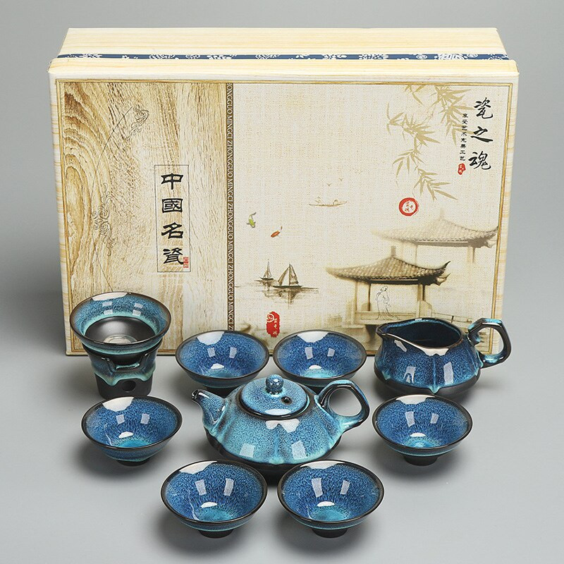 Kemence mázas kerámia teáskészlet Kungfu ajándék kerámia teáskanna teáscsésze Kerámia ajándék lila homok utazási teáskészlet edény csészével