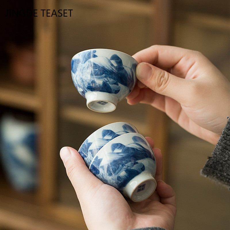 2 vnt./stal. Jingdezhen Ice Crack Keraminis arbatos puodelis Rankomis dažytas arbatos dubuo Kiniškas retro vieno puodelis Master Arbatos puodeliai Arbatos indų priedai
