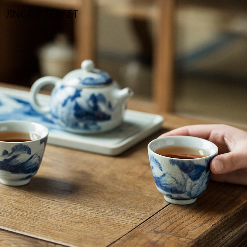 2 vnt./stal. Jingdezhen Ice Crack Keraminis arbatos puodelis Rankomis dažytas arbatos dubuo Kiniškas retro vieno puodelis Master Arbatos puodeliai Arbatos indų priedai