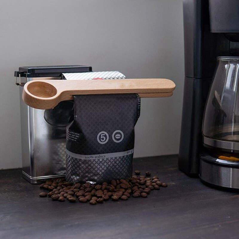 5 ks drevených odmerky na kávu a spony na vrecko, odmerka 2 v 1, uzatvárateľná odmerka na kávové zrná, espresso a čaj, maloobchod
