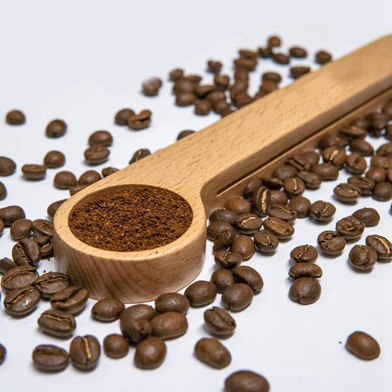 5 ks drevených odmerky na kávu a spony na vrecko, odmerka 2 v 1, uzatvárateľná odmerka na kávové zrná, espresso a čaj, maloobchod