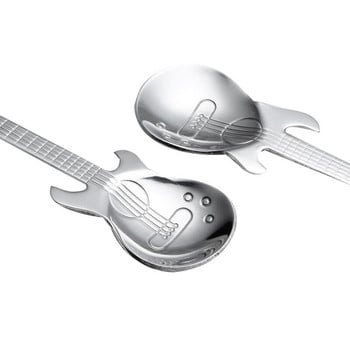 Κουτάλια καφέ κιθάρας 6 συσκευασιών Δημιουργικά χαριτωμένα κουτάλια από ανοξείδωτο ατσάλι Κουτάλια του γλυκού κουτάλι ανάδευσης σε σχήμα κιθάρας (ασημί) λιανική
