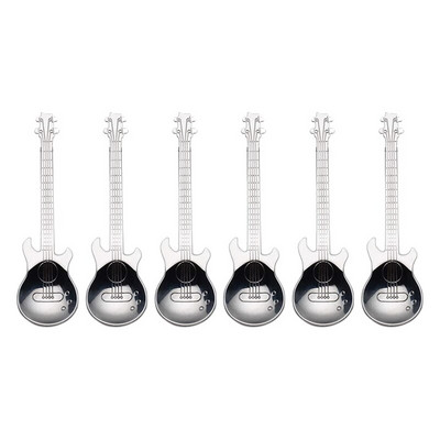 Gitaros kavos šaukšteliai 6 pakuotės Kūrybiniai mieli šaukštai nerūdijančio plieno arbatiniai šaukšteliai maišymo šaukštai gitaros formos (sidabro) mažmeninė prekyba