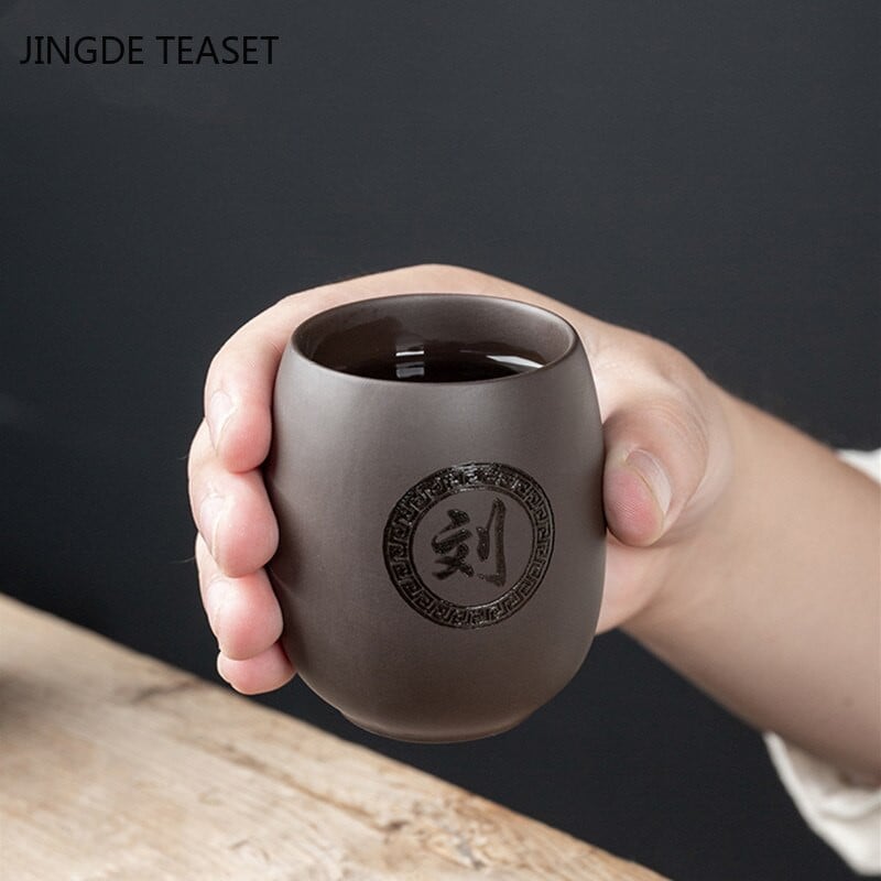 4 db/tétel Kínai lila agyag teáscsésze Kézzel készített teástál Mester csésze Személyes egypohár italos edények Személyre szabott teáskészlet tartozékok
