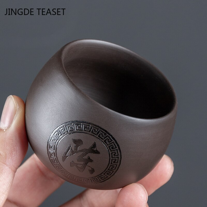 4 db/tétel Kínai lila agyag teáscsésze Kézzel készített teástál Mester csésze Személyes egypohár italos edények Személyre szabott teáskészlet tartozékok