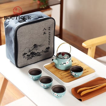 Преносим керамичен комплект за чай Китайски кунг-фу чайник Чайник Пътешественик Чайник с чанта Чайник Gaiwan Чай Чаши за чай Церемония