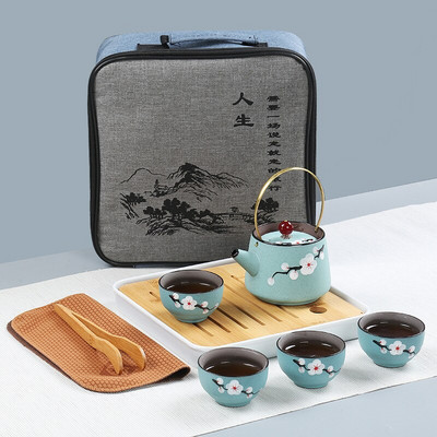 Prijenosni keramički set posuđa za čaj Kineski kung fu čajnik Čajnik Putnički pribor za čaj s vrećicom Čajni pribor Gaiwan Čaj Šalice čaja Ceremonija