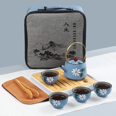 Prijenosni keramički set posuđa za čaj Kineski kung fu čajnik Čajnik Putnički pribor za čaj s vrećicom Čajni pribor Gaiwan Čaj Šalice čaja Ceremonija