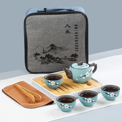 Prijenosni keramički set posuđa za čaj Kineski kung fu čajnik Čajnik Putnički pribor za čaj s vrećicom Čajni pribor Gaiwan Čaj Šalice čaja Ceremonija