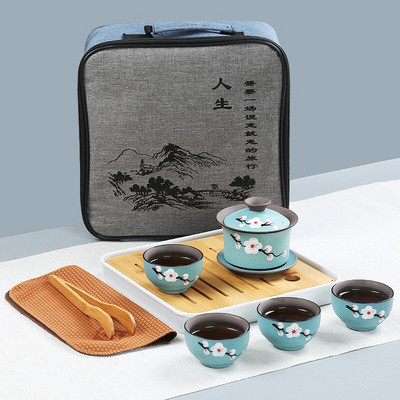 Prijenosni keramički set posuđa za čaj Kineski kung fu čajnik Čajnik Putnički pribor za čaj s vrećicom Čajni pribor Gaiwan Čaj Šalice čaja Ceremonija