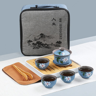 Prijenosni keramički set posuđa za čaj Kineski kung fu čajnik Čajnik Putnički pribor za čaj s vrećicom Čajni pribor Gaiwan Čaj Šalice čaja Ceremonija