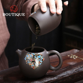 Сервиз за чай за пътуване с лилава глина Yixing Чайник Чая Чаша Супница Инфузер Китайска чаена церемония Преносим комплект за чай на открито/домашен