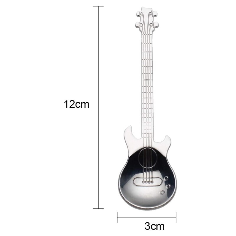 Gitár kávéskanál 6 csomagos kreatív aranyos kanalak rozsdamentes acél teáskanál keverőkanál gitár alakú (ezüst)