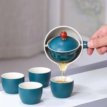 Китайски сервиз за чай Gong Fu Преносим чайник с въртене на 360 Керамичен уред за приготвяне на чай Полуавтоматичен чайник за пътуване в домашния офис