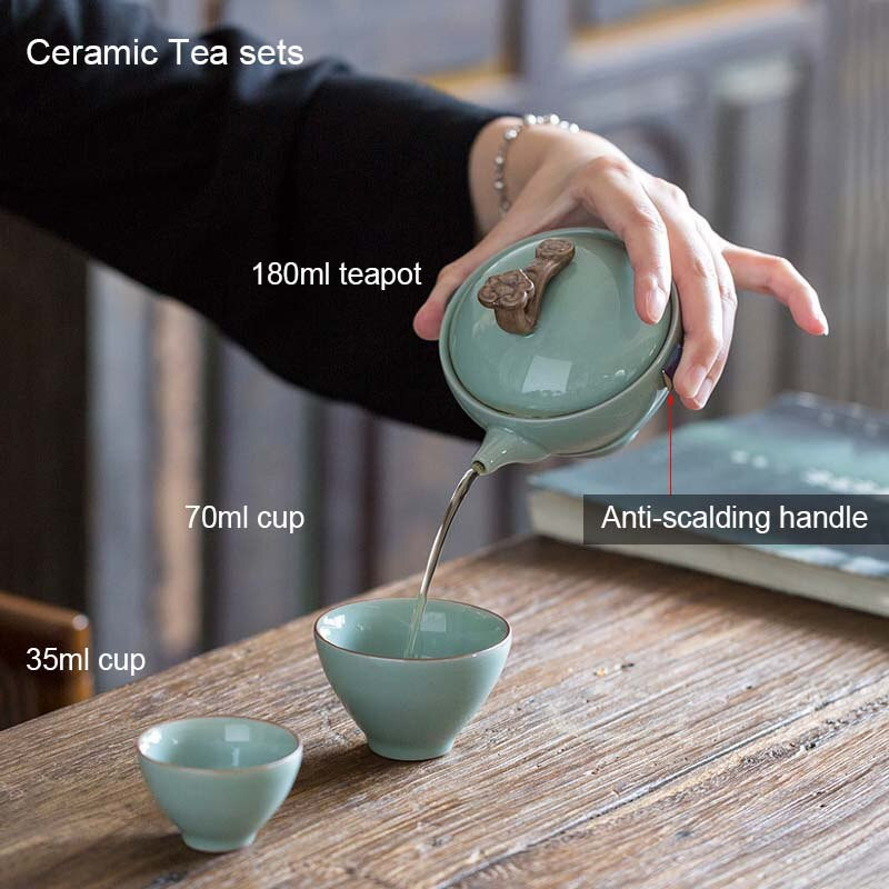 Cestovná čajová súprava a puzdro BORREY, keramický prenosný čajový riad, porcelánová kanvica na čaj a 2 šálky čaju Kung Fu, čajový obrad, šálka Gaiwan